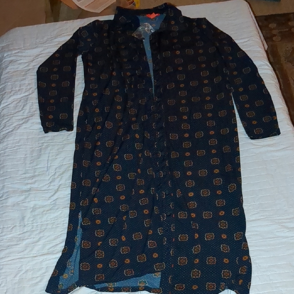 Navy Blue Patterned Long Dress